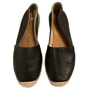 Black Leather Espadrille Flats